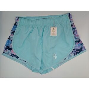 Simply Southern Small Womens Athletic Running Shorts Shells Print Mint Beach NWT